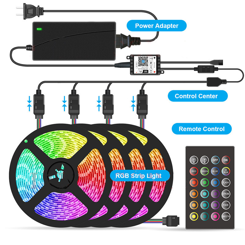 DC12/24V 16.4-65.6ft/5-20M 5050RGB Smart WIFI Vioce Music Control LED Light Strip Kit, 30LEDs/M, Multi Colorful Dimmable Light Strip